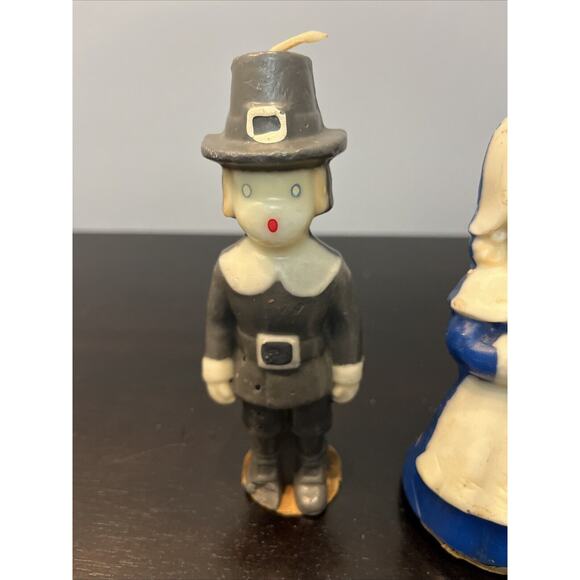 Vintage GURLEY Figural Thanksgiving Candles Pilgrims Man And Woman - Picture 3 of 5